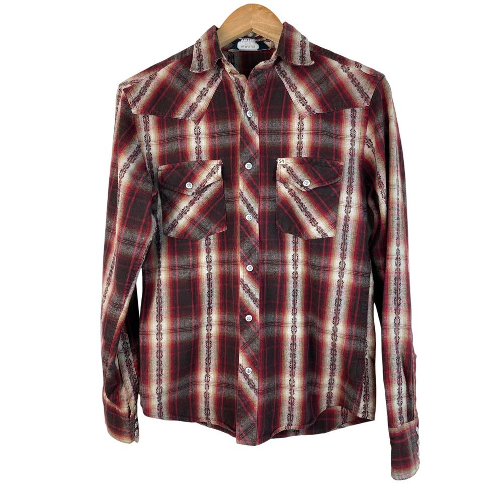 Salt Valley Western Women's Size XS Red Black Snap Front Flannel Cowgirl Shirt *
